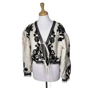 FREE PEOPLE Women's Bali Mabel Embroidered Cotton Jacket Cream Small NWT